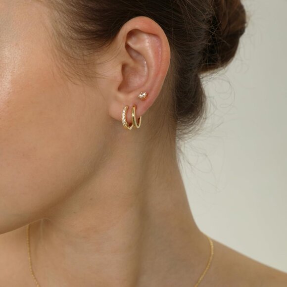 Dainty Gold Earrings for Women 14k Gold Plated Stackable Huggie Earrings Set - Picture 4 of 7